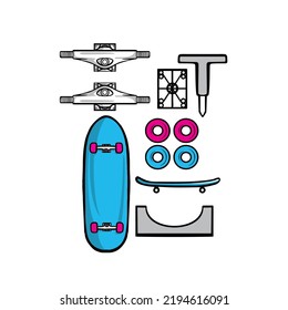 simple sketch of various components of a skateboard