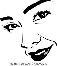 Vector de boceto simple de la cara de una mujer hermosa con líneas negras aisladas en blanco