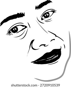 Vector de boceto simple de la cara de una mujer hermosa con líneas negras aisladas en blanco