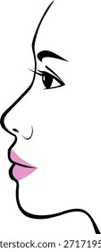 
simple sketch vector of a girl's face from the side with pink lipsticked lips, isolated on white
