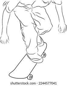 Simple sketch vector illustration of young man playing skateboard