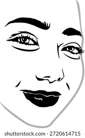 Vector de boceto simple de la cara de una mujer sonriente con líneas negras aisladas en blanco