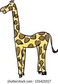 A simple sketch of a yellow giraffe with brown spots.