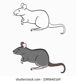 Simple sketches of rats. Set of mouses on white background.