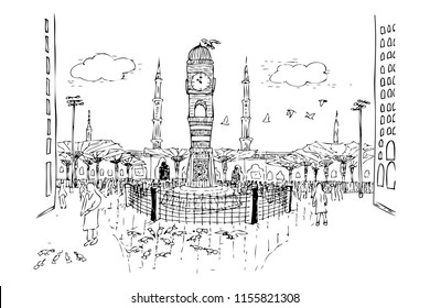 simple sketchy nabawi mosque, saudi arabia
