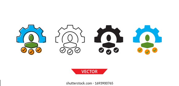 Icono de habilidades simples sobre fondo blanco 4 tipos como contorno, negro, color, contorno y color. Ilustración vectorial.