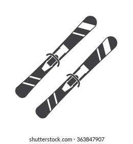 Simple skis outline monochrome icon. Vector silhouette black and white pictogram of mountain skier equipment.