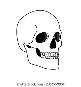 Simple skull. Black lines graffiti doodle skull, minimalist vector spooky pirate skeleton head, smile cranium warnings image isolated on white