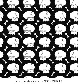 Simple skull and bones seamless pattern. Vector hand drawn doodle cartoon character illustration. Trendy skull and bonesprint for t-shirt, poster seamless pattern concept