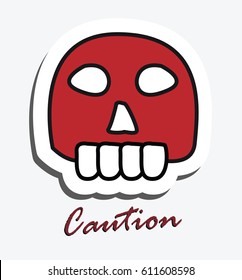 simple skull with caution word