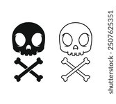 Simple skull and crossbones icon Illustration. Cute cartoon skull logo emblem vector. Isolated on white background.