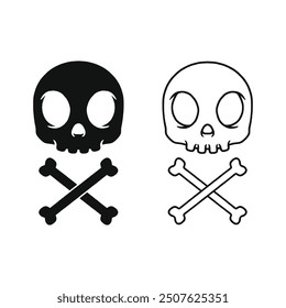 Simple skull and crossbones icon Illustration. Cute cartoon skull logo emblem vector. Isolated on white background.