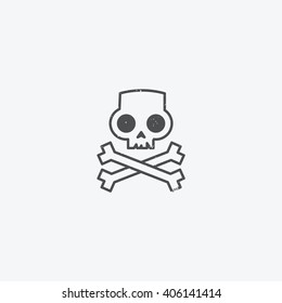 Simple skull and crossbones icon outline with grunge texture