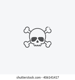 Simple skull and crossbones icon outline with grunge texture