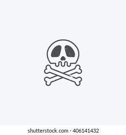 Simple skull and crossbones icon outline with grunge texture