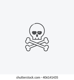 Simple skull and crossbones icon outline with grunge texture