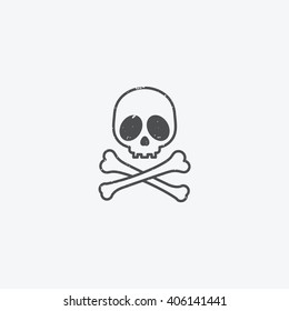 Simple skull and crossbones icon outline with grunge texture