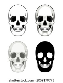 Simple skull. Doodles skulls vector cartoon illustration, line black halftone skeleton faces doodle image isolated on white