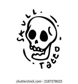 simple skull hand drawn illustration design for tattoo