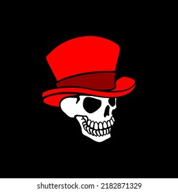 simple skull head with red hat illustration vector