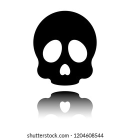 Simple skull icon. Black icon with mirror reflection on white background