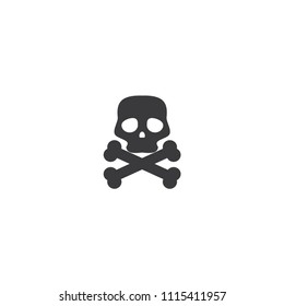 A simple skull icon with bones. Symbol of a pirate, crossed bones. Black and white design. A simple illustration.