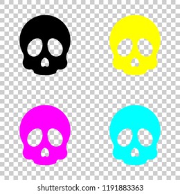 Simple skull icon. Colored set of cmyk icons on transparent background