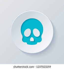 Simple skull icon. Cut circle with gray and blue layers. Paper style