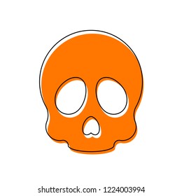 Simple skull icon. Isolated icon consisting of black thin contour and orange moved filling on different layers. White background