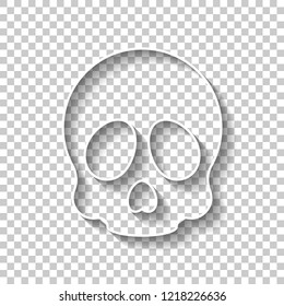 Simple skull icon. White outline sign with shadow on transparent background