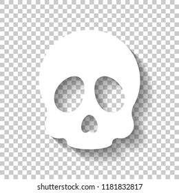 Simple skull icon. White icon with shadow on transparent background