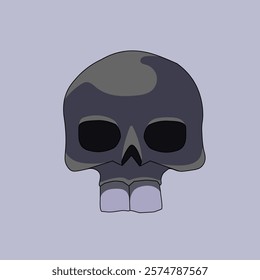 Simple skull illustration on light background. Dark gray and black skull with minimal shading. Vector graphic.