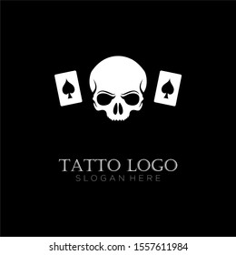 simple skull and logo card with a white background