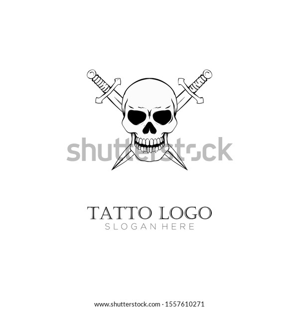 Simple Skull Sword Logo Design White Stock Vector Royalty Free