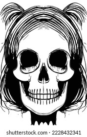 simple skull tattoos for females hand drawn vector black and white clip art
