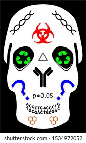 Simple skull vector full of different symbols including bio hazard recycling antibody 