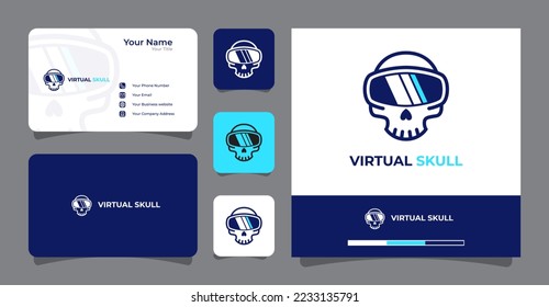 simple skull VR logo with businesscard template premium vector