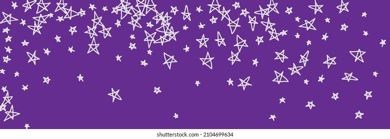 Simple Sky Pastel Bright Naive Violet Purple Handdrawn Picture. Childish Vibrant Night Grey Art Stars Light Handdrawn Stars. Chaotic Lavender Calm White Vivid Dark Kids Purple Stars Background.