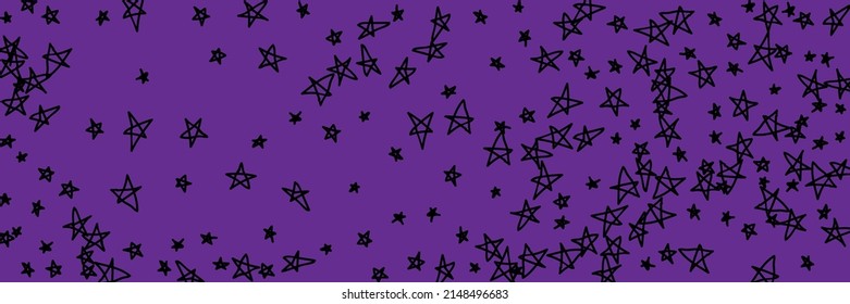 Simple Sky Violet Bright Dark Night Handdrawn Stars. Stars Chaotic Kids Emo Naive Black Bright Handdrawn Illustration. Pink Lavender Purple Childish Black Art Vibrant Vivid Stars Background.