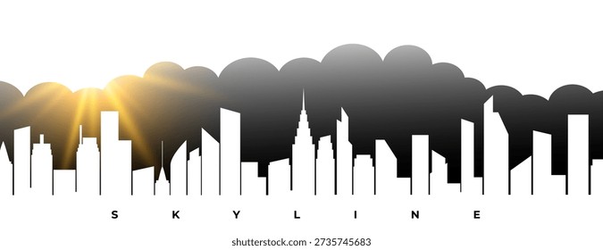 simple skyline cityscape building with cloud and sunlight vector