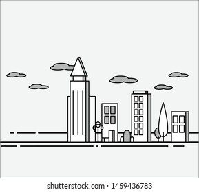 Simple skyline landscape at gray color background.