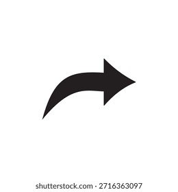 Un simple y elegante icono de flecha curva negra que apunta hacia la derecha. Este elemento gráfico es ideal para interfaces de Diseño web y usuario, presentado en aplicaciones versátiles.