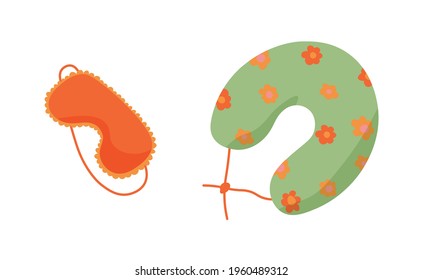 Simple Sleep Mask, pillow on the road.  Sleep mask and night accessory for relaxation.  Vector illustration.