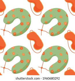 Simple Sleep Mask, pillow on the road. Sleep mask and night accessory for relaxation. Vector illustration pattern. 