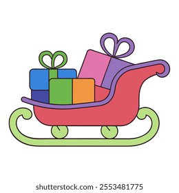 A simple sleigh carrying a few gift boxes, perfect for festive designs and holiday branding. Clean and minimal vector illustration ideal for Christmas and seasonal projects.