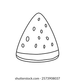 Simple slice of watermelon doodle. Fresh and minimal watermelon slice in line art style. Outline watermelon segment