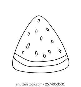 Simple slice of watermelon doodle. Fresh and minimal watermelon slice in line art style. Outline watermelon segment
