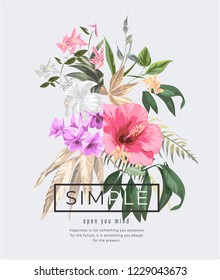 simple slogan with tropical flowers and orchid illustration