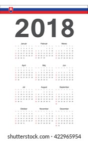 Simple Slovak 2018 year vector calendar. Week starts from Sunday.