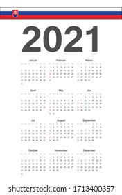 Simple Slovak 2021 year vector calendar. Week starts from Sunday.